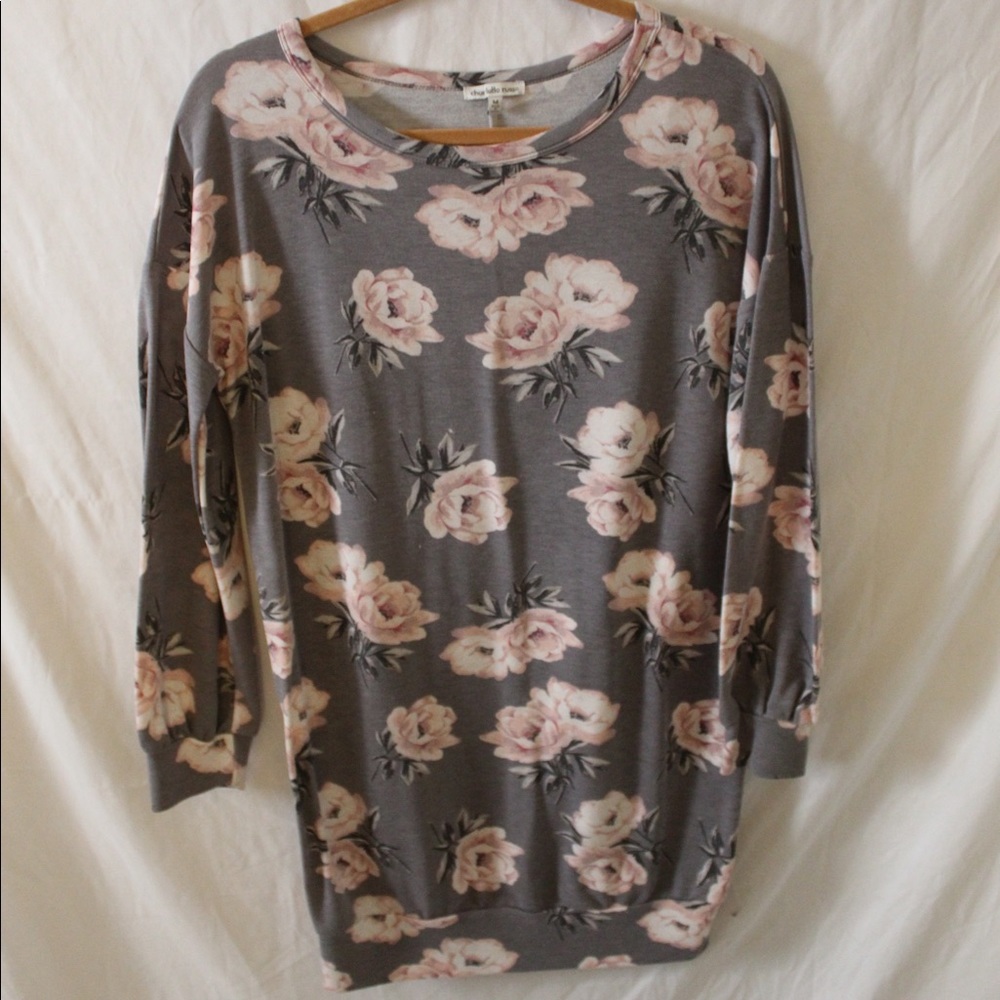 Gray floral long sleeve dress